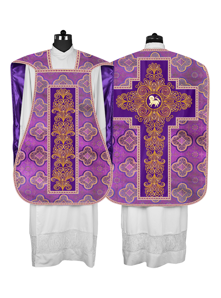 Roman Chasuble Vestment Enriched with Colored Braids and Trims