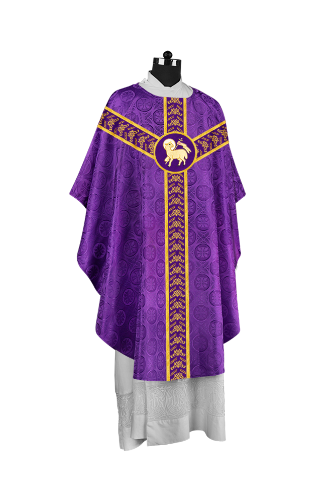 Traditional Gothic Chasuble Vestment with Embroidered Orphrey