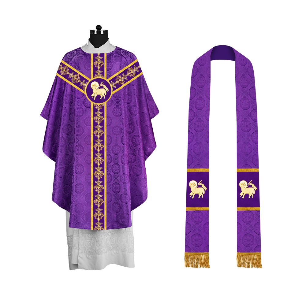 Priest Chasuble Vestment with Liturgical Embroidered Motif