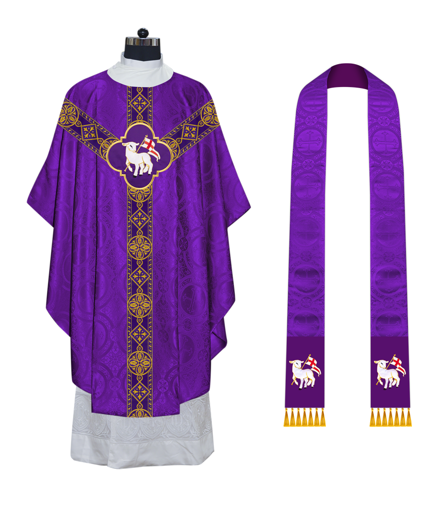 Liturgical Gothic Chasuble Vestment with Y Type Braided Orphrey