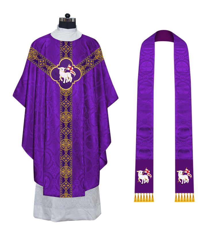 Liturgical Gothic Chasuble Vestment with Y Type Braided Orphrey