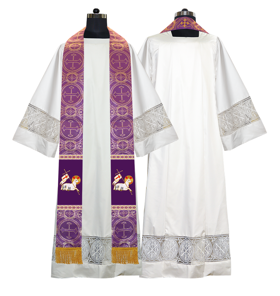 Embroidered Lamb Liturgical Clergy Stole