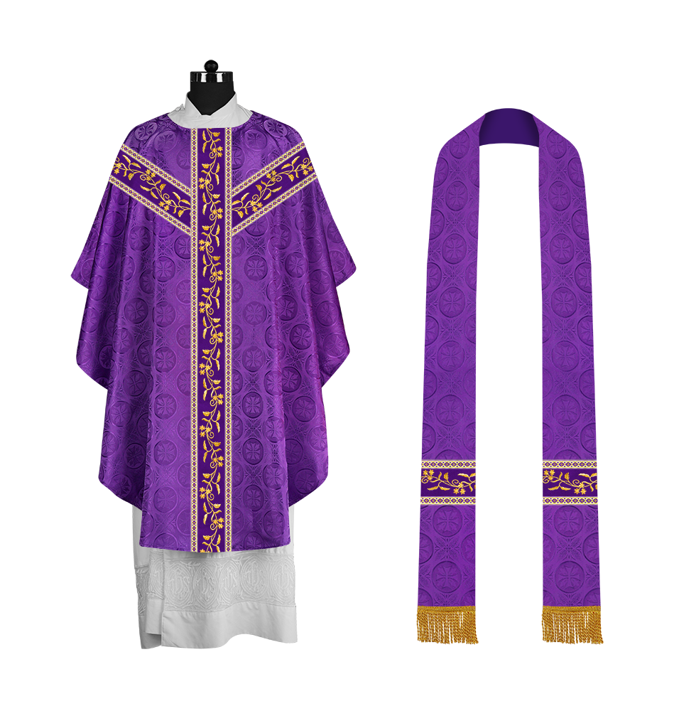 Traditional Gothic Chasuble Vestment with Floral Embroidery & Trims