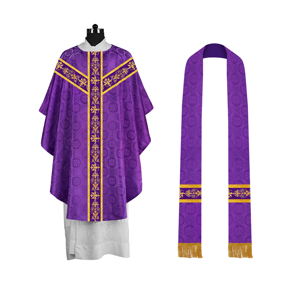 Ornate Priest Chasuble Vestment with Liturgical Embroidered Trims