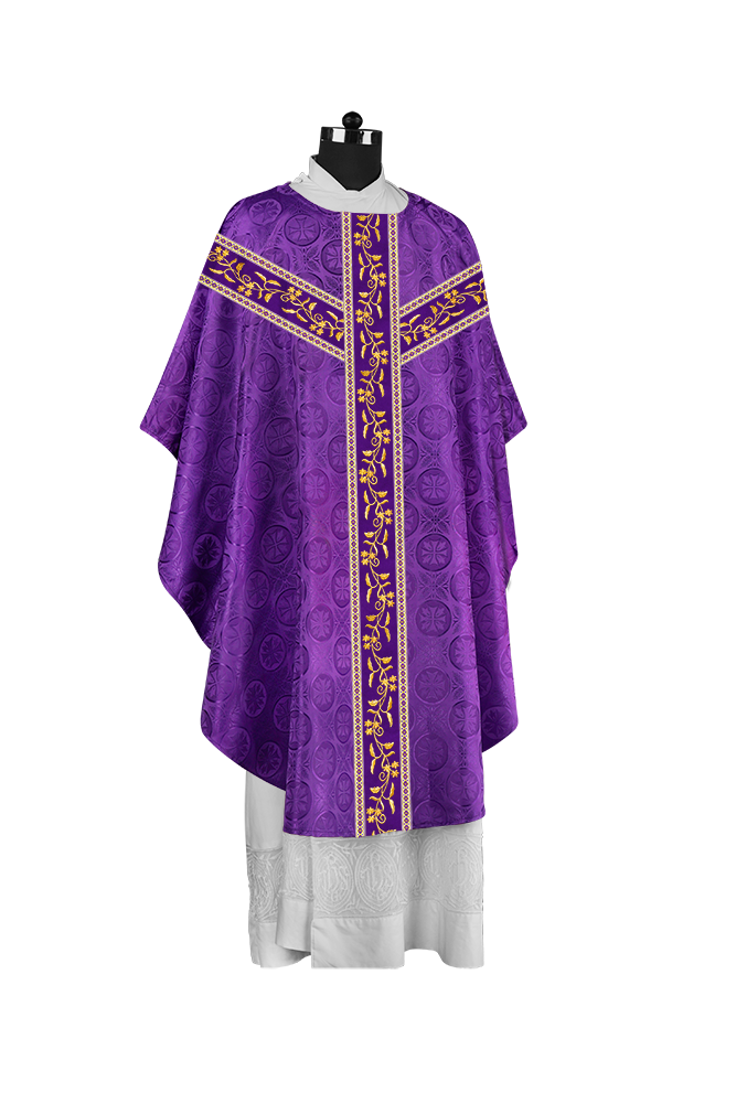 Traditional Gothic Chasuble Vestment with Floral Embroidery & Trims