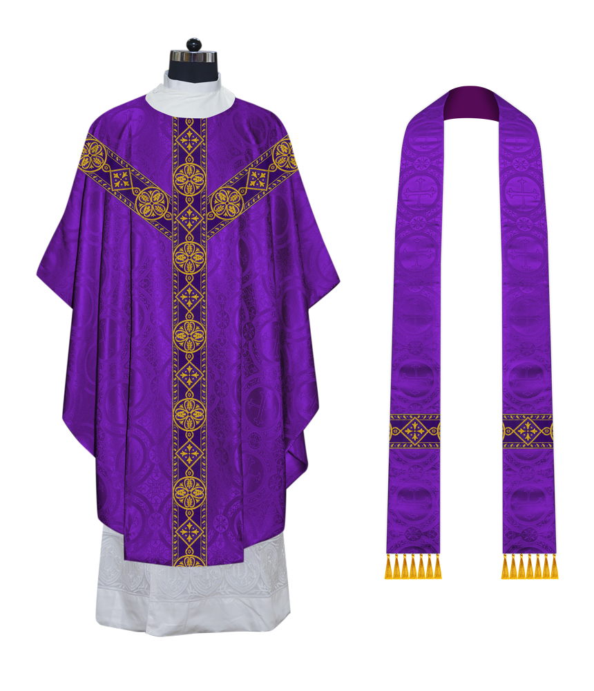 Liturgical Gothic Chasuble Vestment with Y Type Braided Orphrey