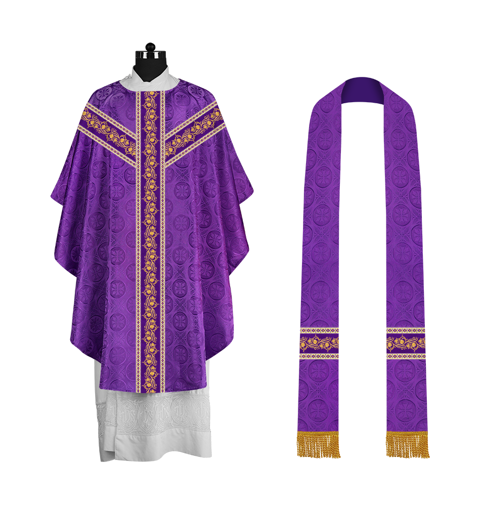 Priest Gothic Chasuble with Grapes Embroidered Orphrey
