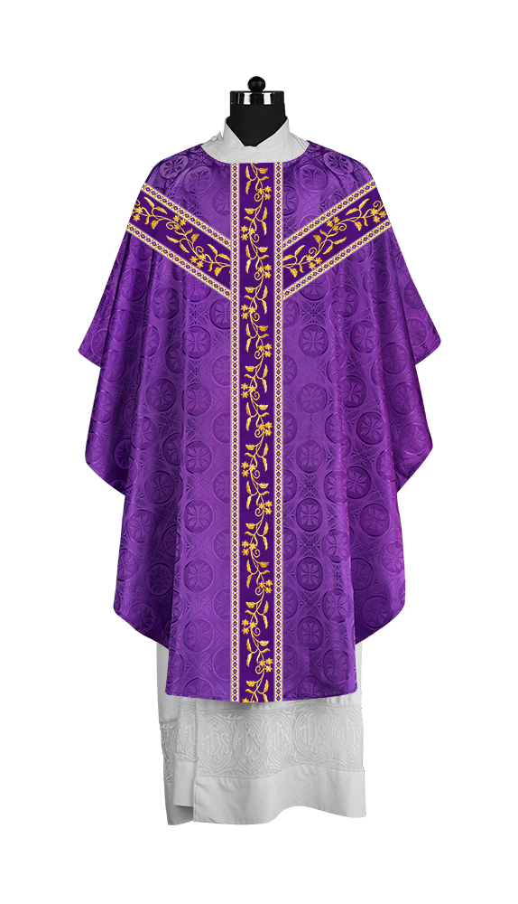 Traditional Gothic Chasuble Vestment with Floral Embroidery & Trims
