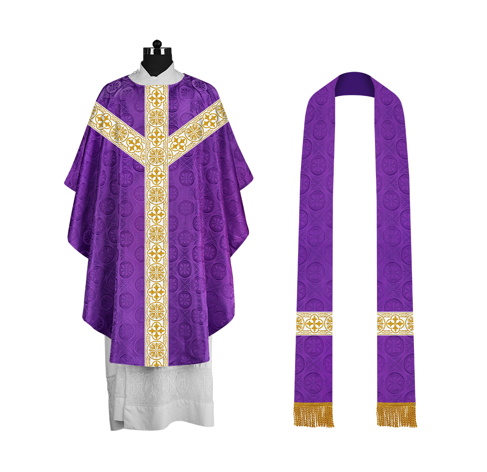 Priest Chasuble with Classic Braided Orphrey and Trims