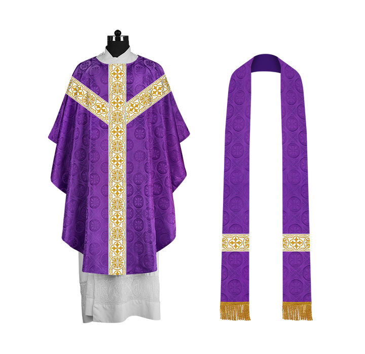 Priest Chasuble with Classic Braided Orphrey and Trims