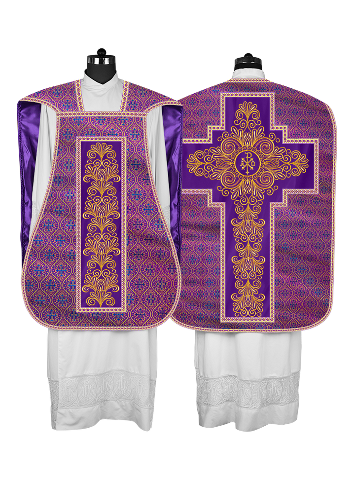 Roman Chasuble Vestment Enriched with Colored Braids and Trims
