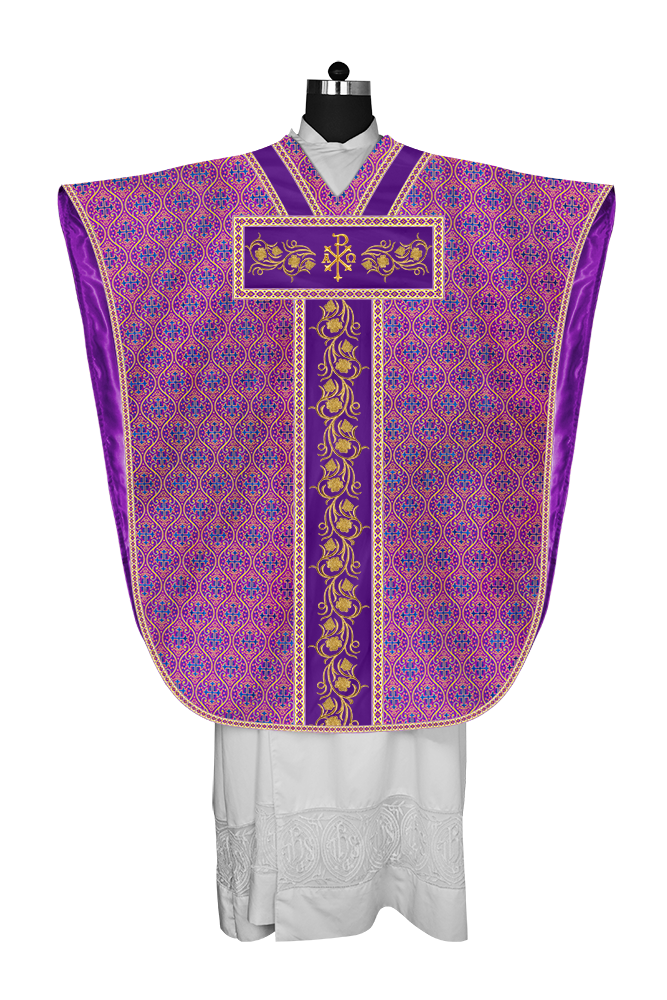 BORROMEAN CHASUBLE VESTMENT WITH GRAPES EMBROIDERY AND TRIMS
