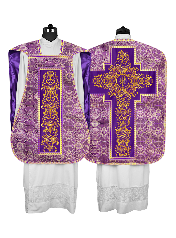 Roman Chasuble Vestment Enriched with Colored Braids and Trims