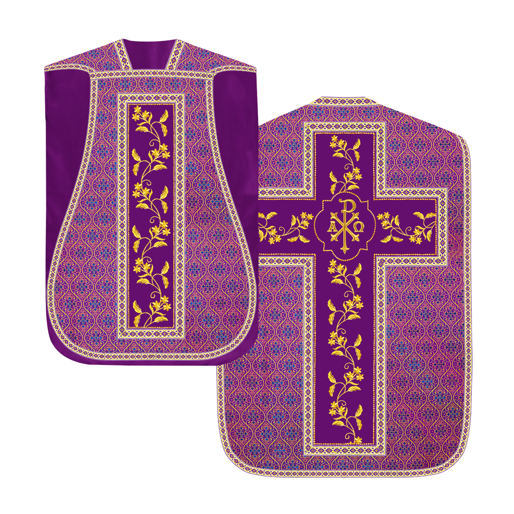 Roman Chasuble vestment with Floral Design and Trims