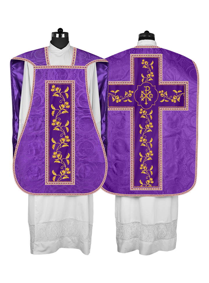 Roman Chasuble vestment with Floral Design and Trims
