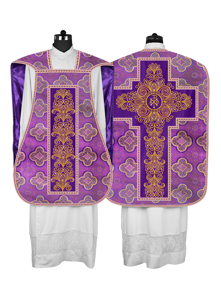 Roman Chasuble Vestment Enriched with Colored Braids and Trims