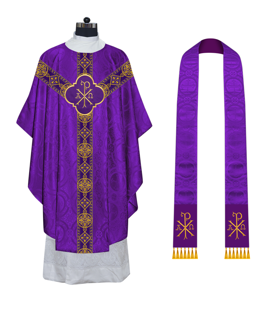 Liturgical Gothic Chasuble Vestment with Y Type Braided Orphrey