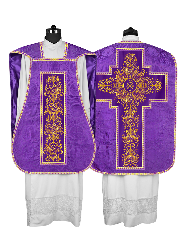 Roman Chasuble Vestment Enriched with Colored Braids and Trims