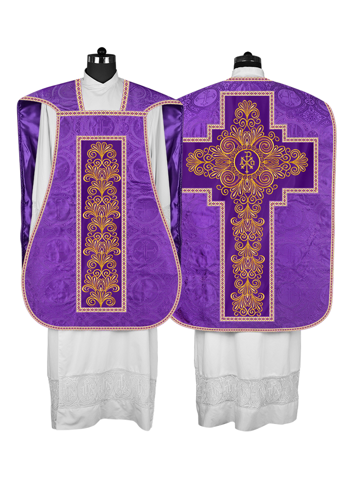Roman Chasuble Vestment Enriched with Colored Braids and Trims