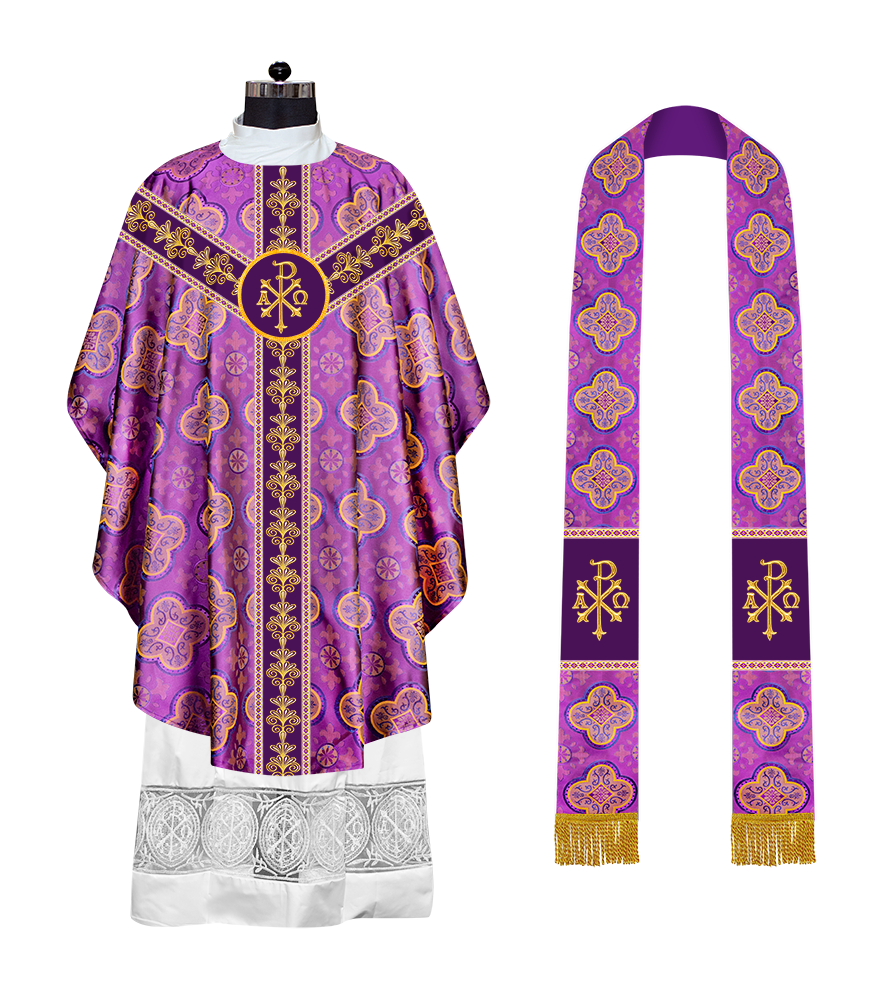 GOTHIC CHASUBLE VESTMENTS WITH LITURGICAL MOTIFS AND TRIMS