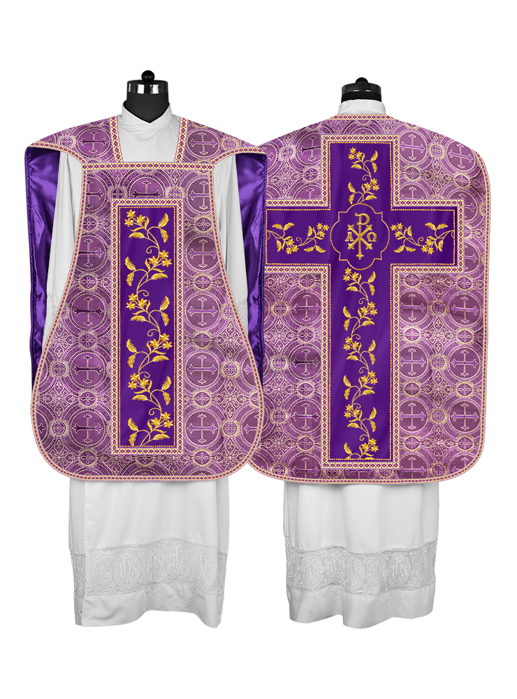 Roman Chasuble vestment with Floral Design and Trims