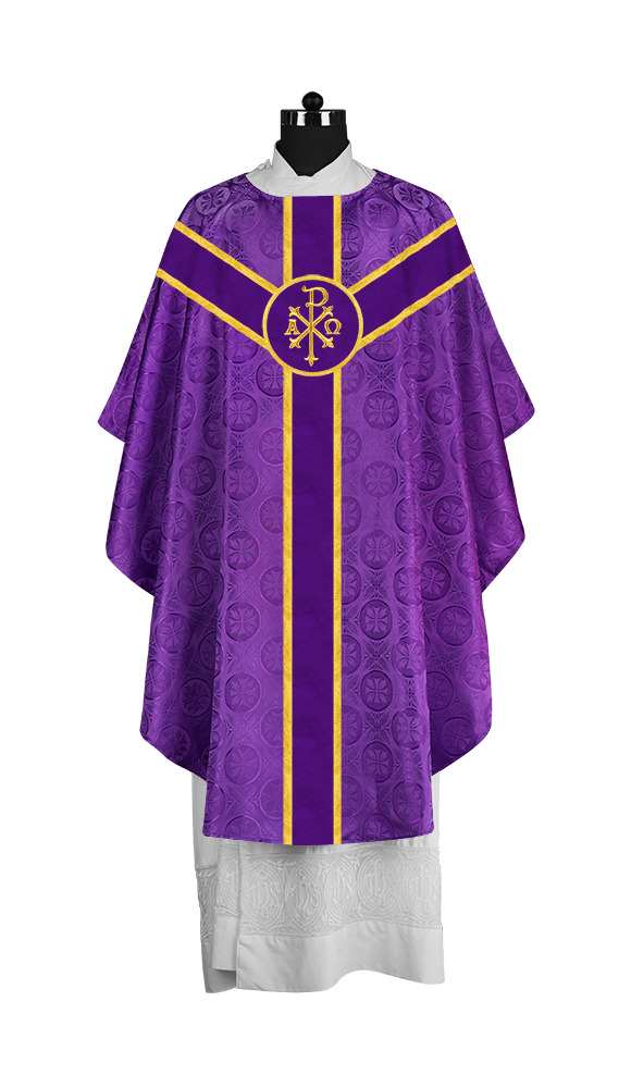 Liturgical Gothic Chasuble with Embroidered Motif and Plain Orphrey