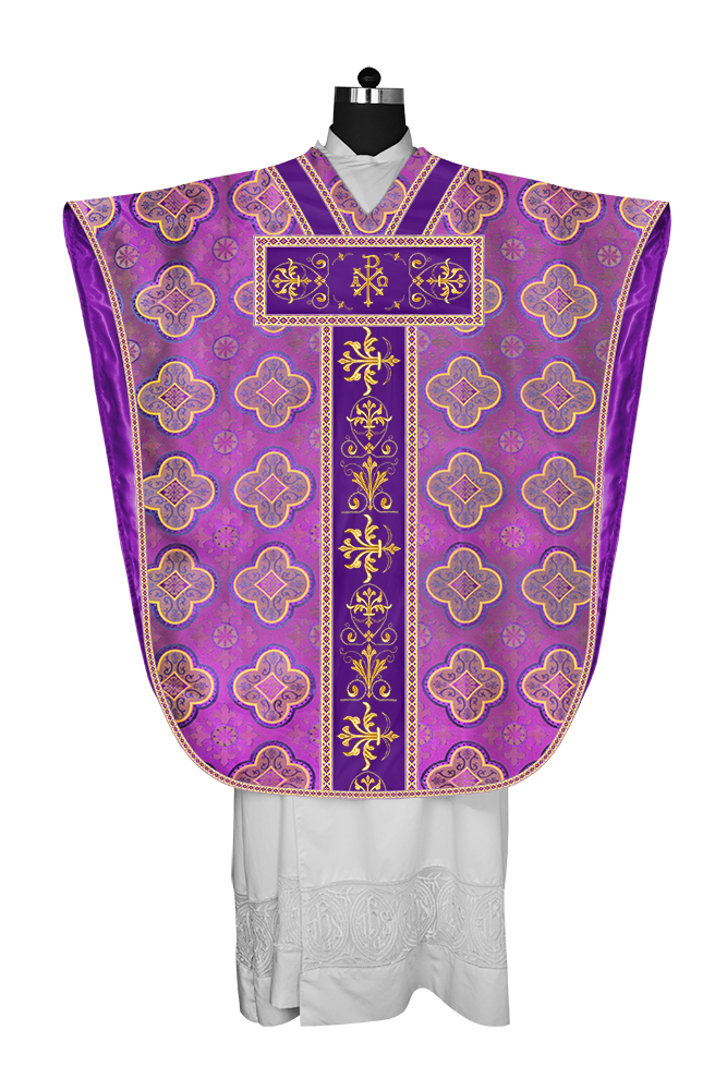Borromean chasuble vestment with spiritual motifs and trims