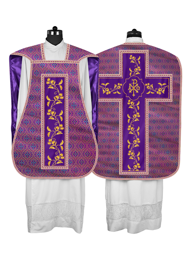 Roman Chasuble vestment with Floral Design and Trims
