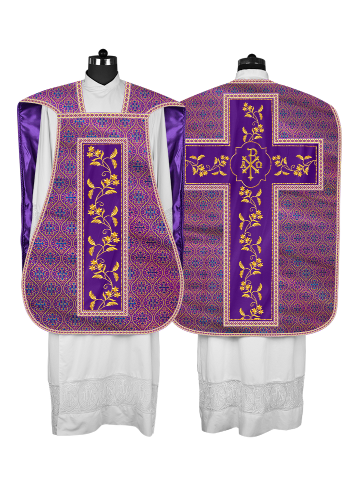 Roman Chasuble vestment with Floral Design and Trims