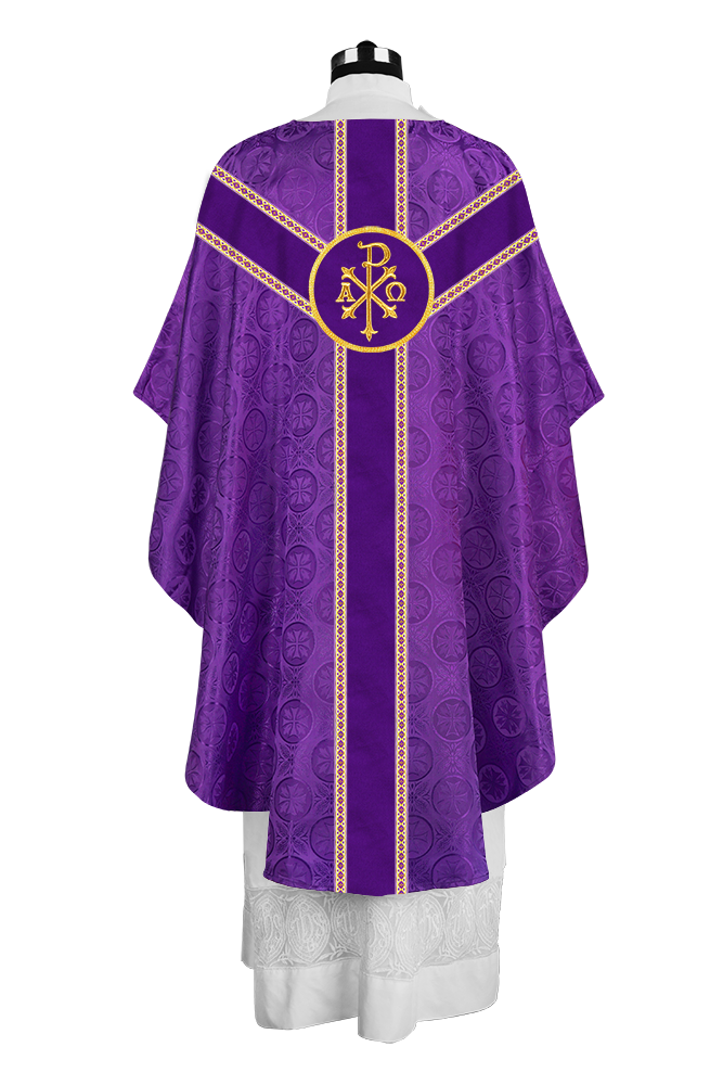 Liturgical Gothic Chasuble with Embroidered Motif and Plain Orphrey