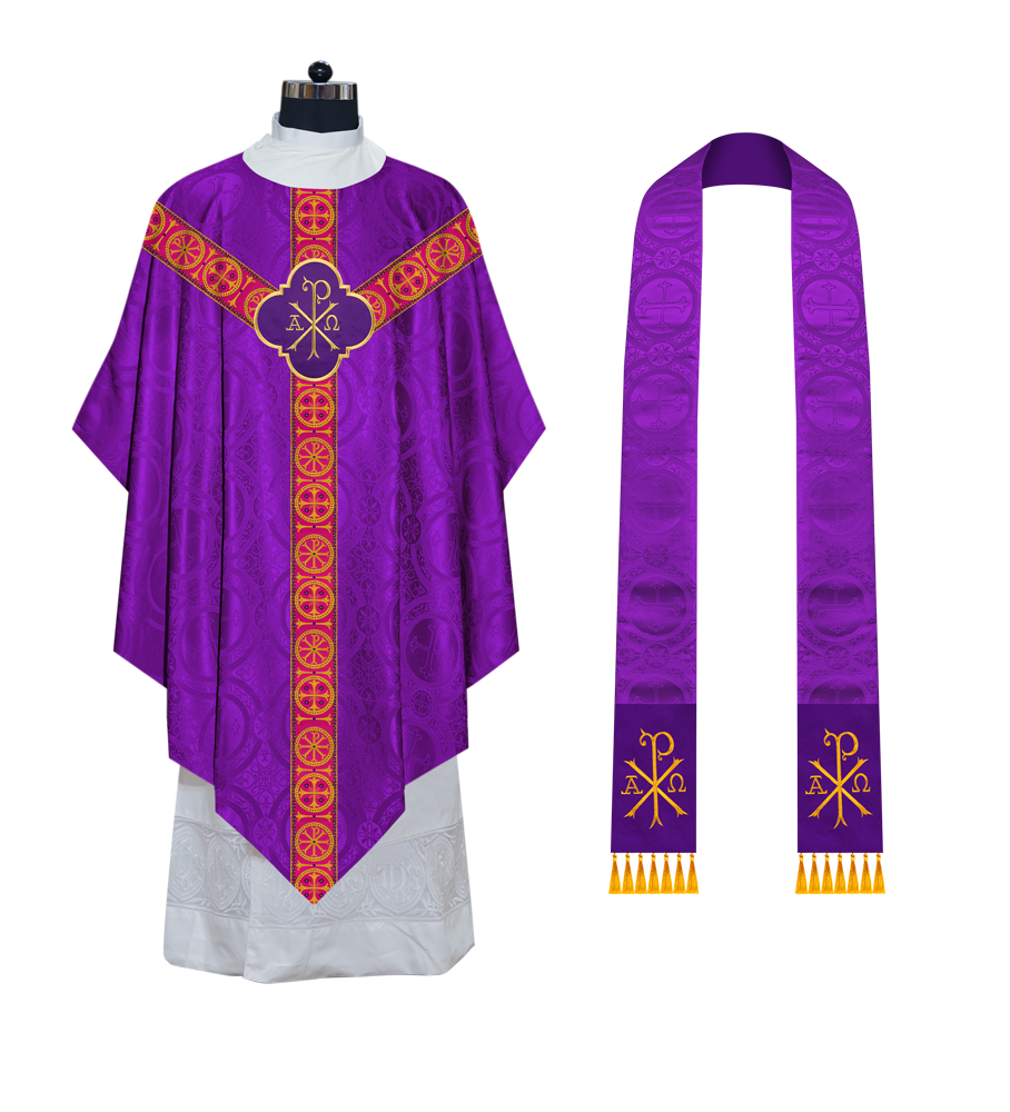 Pugin Gothic Chasuble with Designer Orphrey - Elegant Catholic Vestment