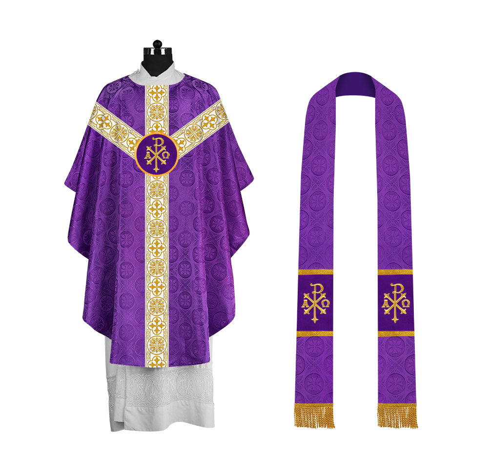 Priest Chasuble with Classic Braided Orphrey and Trims