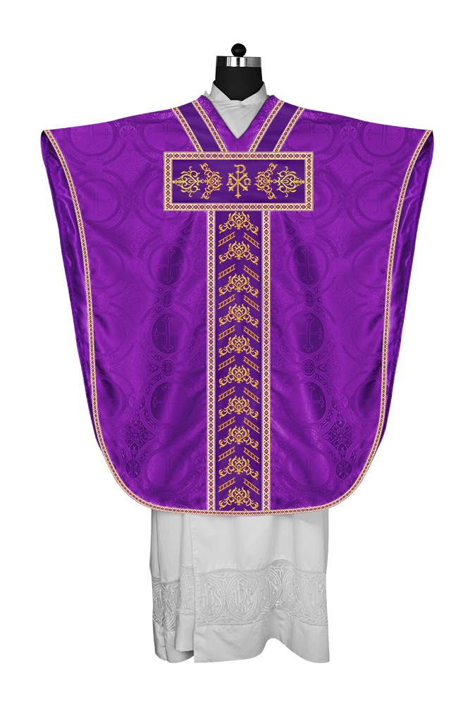 Borromean chasuble vestment adorned with colour braids and trims
