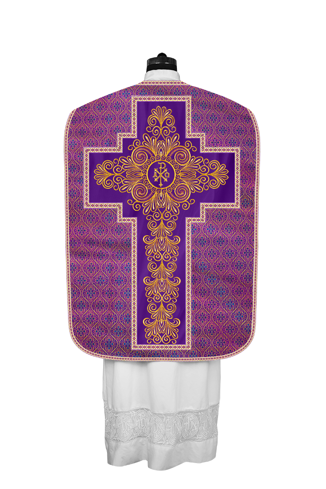 Roman Chasuble Vestment Enriched with Colored Braids and Trims