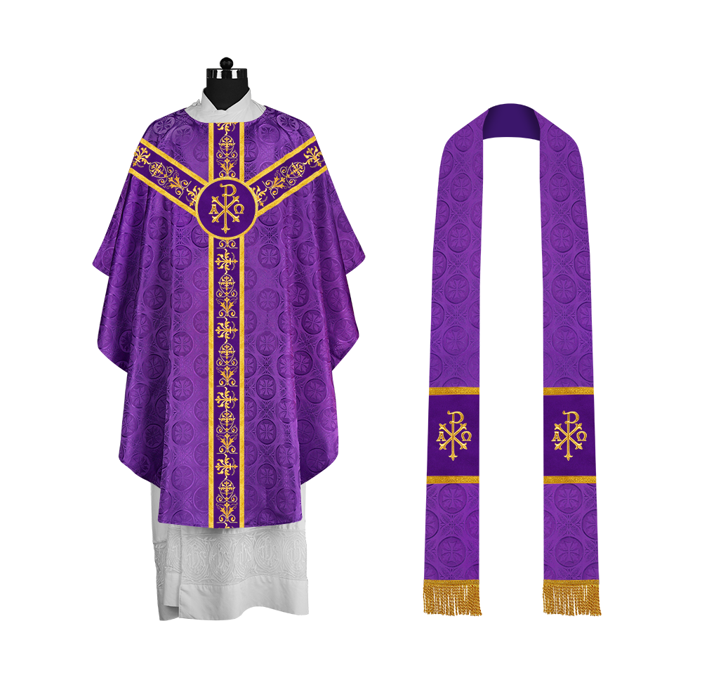 Ornate Priest Chasuble Vestment with Liturgical Embroidered Trims