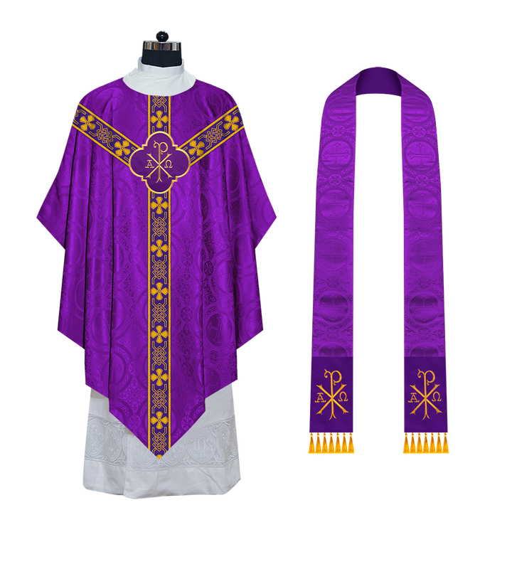 Pugin Gothic Chasuble with Designer Orphrey - Elegant Catholic Vestment