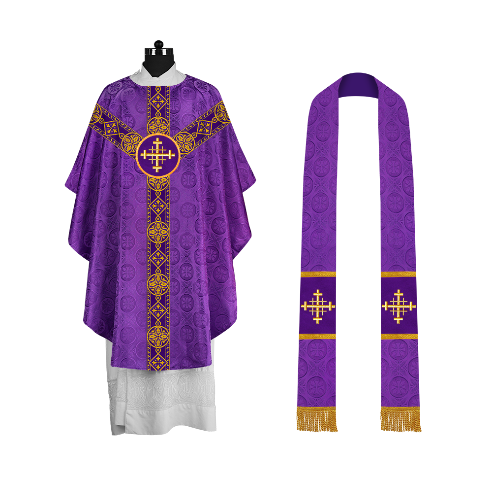 Liturgical Gothic Chasuble with Fine Lace Orphrey and Motif