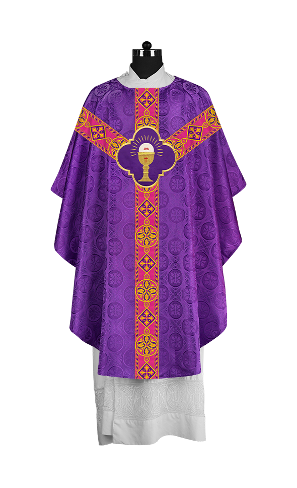 Traditional Liturgical Chasuble Adorned with Braided Orphrey
