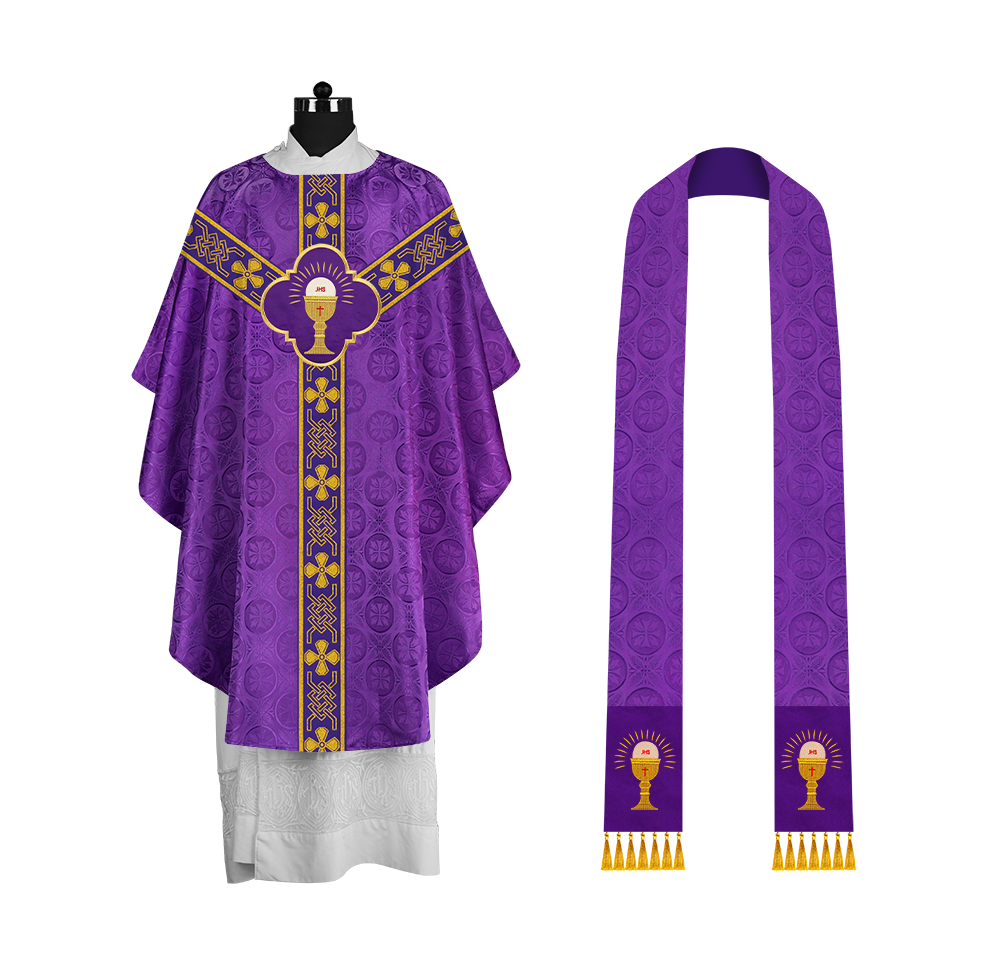 Pastor Chasuble with Embroidered Motif and Braided Orphrey