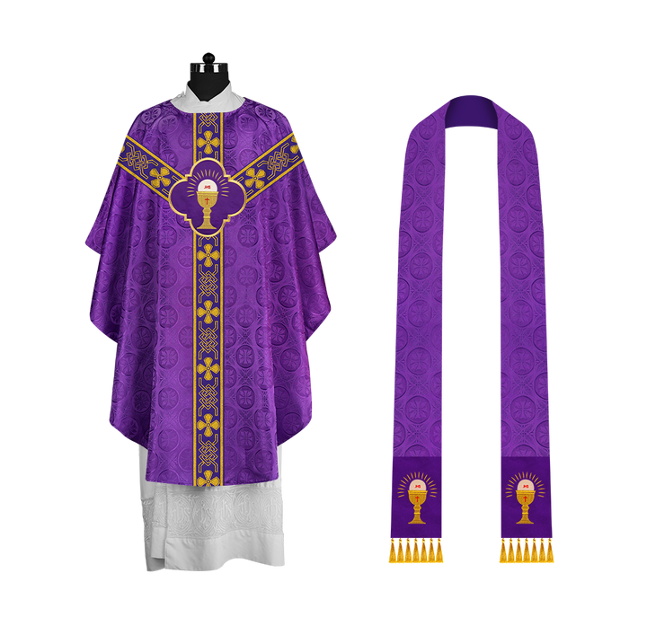 Pastor Chasuble with Embroidered Motif and Braided Orphrey