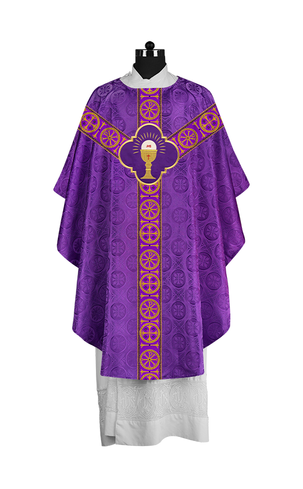 Handcrafted Liturgical Chasuble Adorned with Braided Orphrey