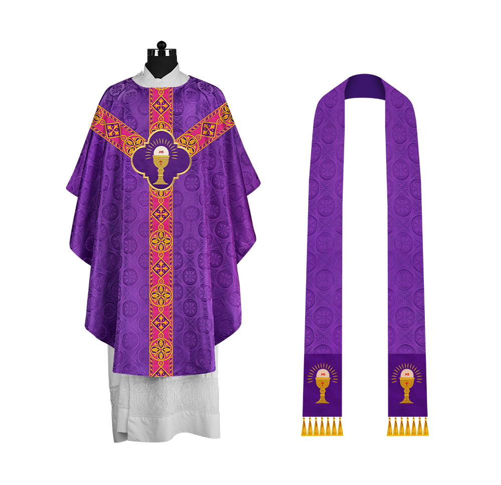 Traditional Liturgical Chasuble Adorned with Braided Orphrey