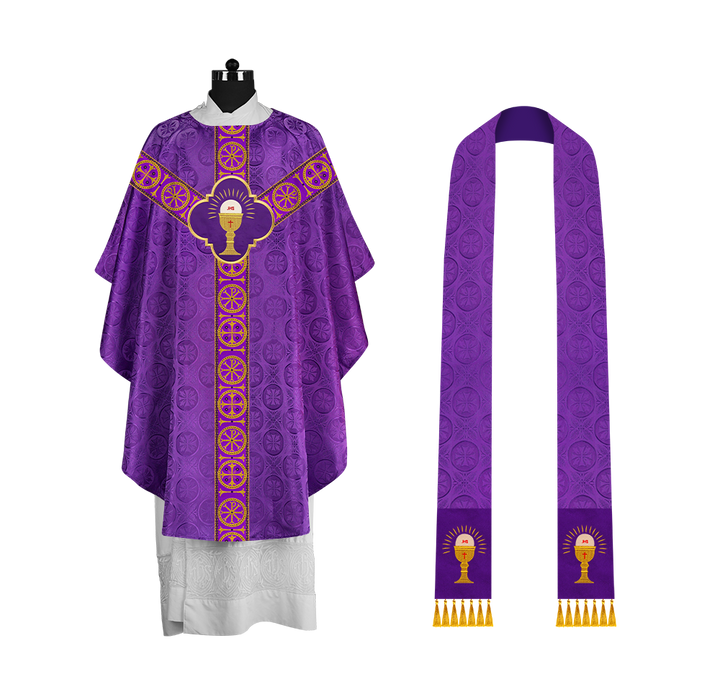 Handcrafted Liturgical Chasuble Adorned with Braided Orphrey