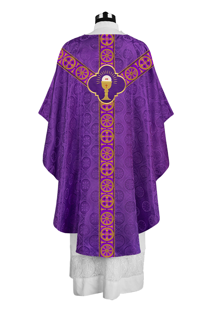 Handcrafted Liturgical Chasuble Adorned with Braided Orphrey