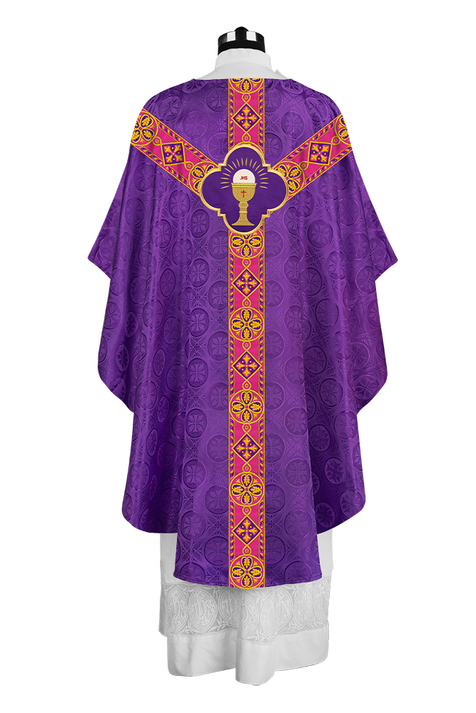Traditional Liturgical Chasuble Adorned with Braided Orphrey