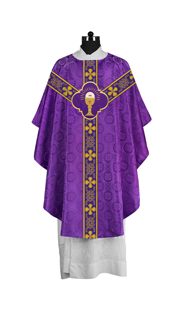 Pastor Chasuble with Embroidered Motif and Braided Orphrey