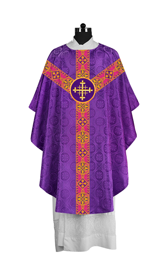 Elegant Gothic Chasuble with Ornate Braided Orphrey