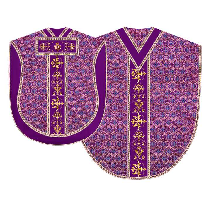 Borromean chasuble vestment with spiritual motifs and trims