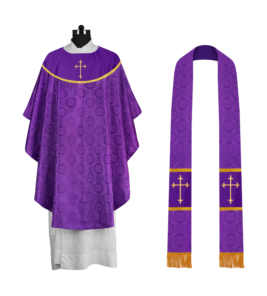 Gothic Chasuble Vestment with Elegant Cross Embroidery