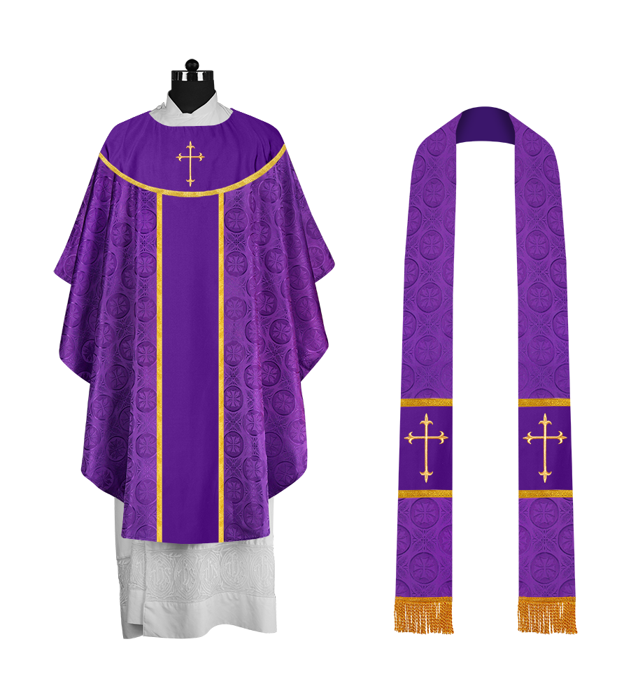 Ornate Gothic Chasuble with embroidered Cross Motif